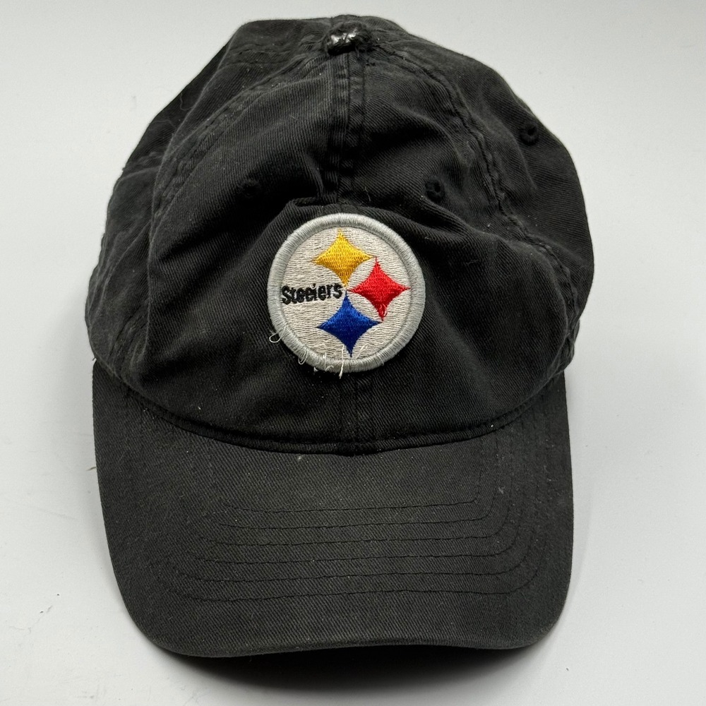 Pittsburgh Steelers Black Flexfit NFL Baseball Cap M L Reebok Distressed